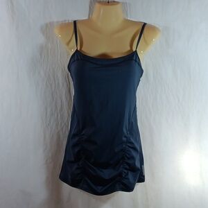 Zella Blue Tank Top Ruched Gathered Front Shelf Bra Womens Small